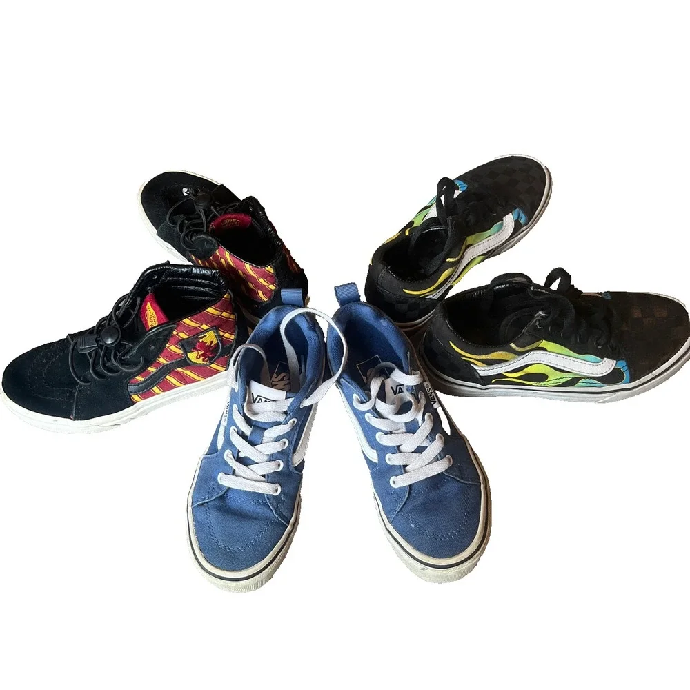 Kids Vans Shoes Bundle Harry Potter Flames Blue Checks‎ Child Sz 12 13 & 1